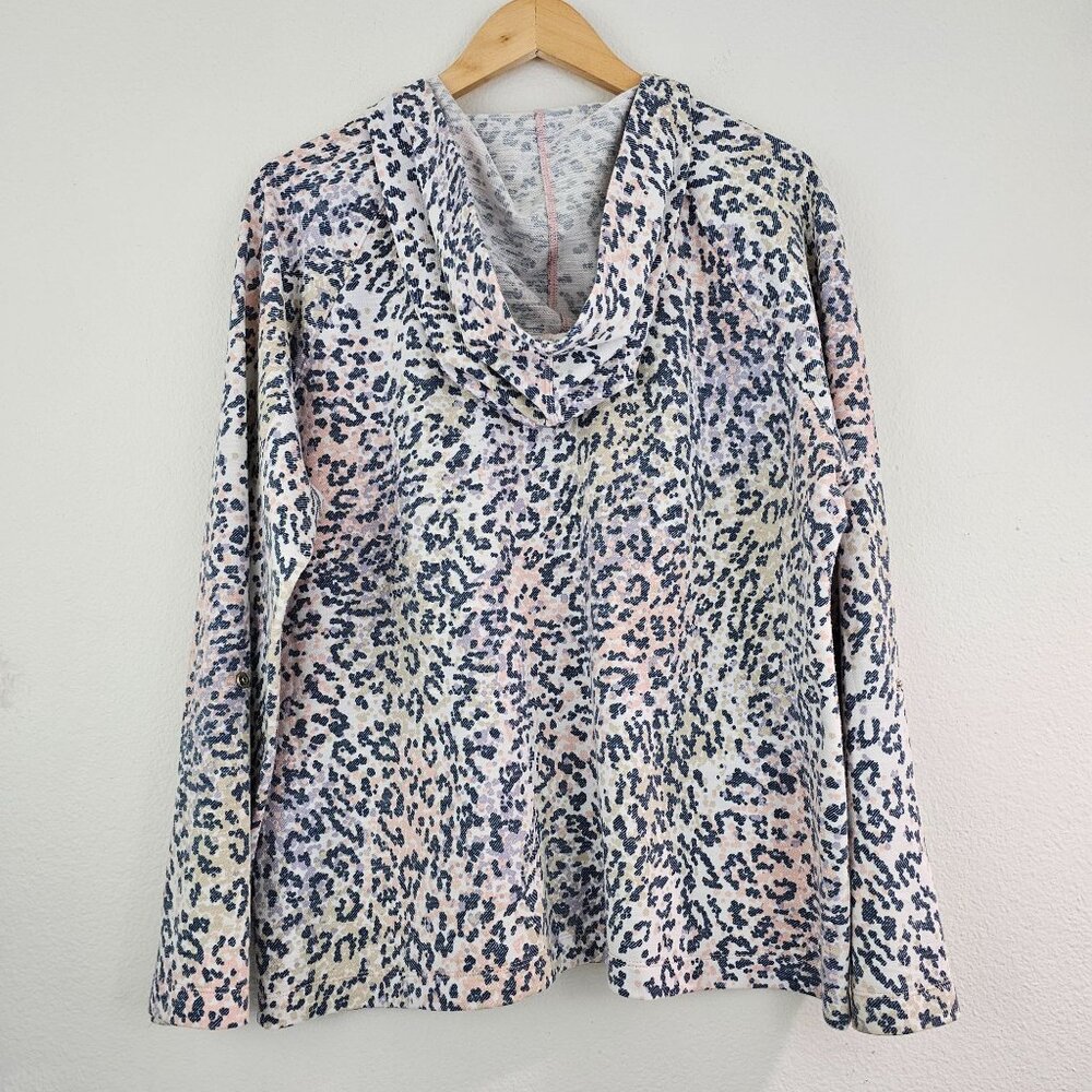 Chico's Weekends Utility Animal Print Zip Up Hoodie Jacket Sz L 16 Casual Active - Picture 6 of 10